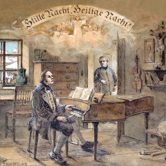 Lithographie "Franz Xaver Gruber beim Komponieren mit Joseph Moh